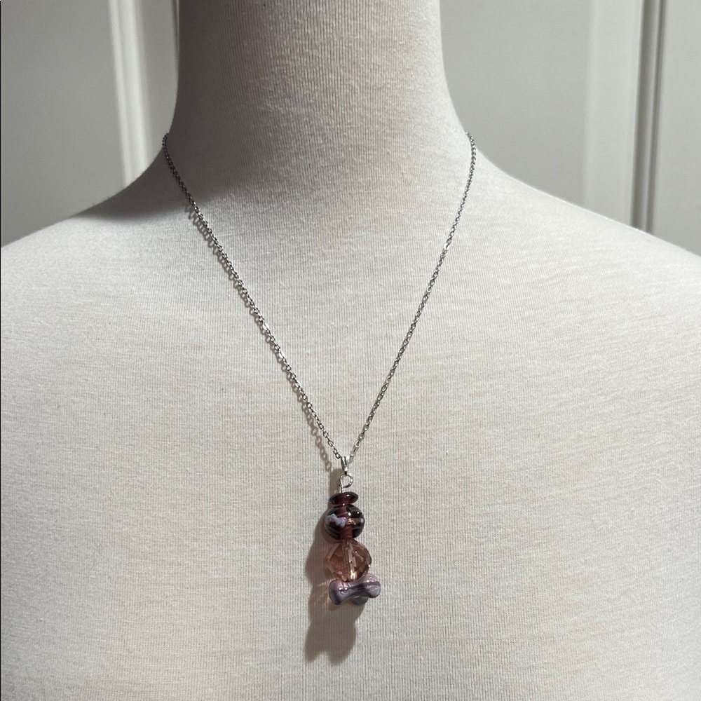 Artisan Purple and Silver Glass Pendant Necklace